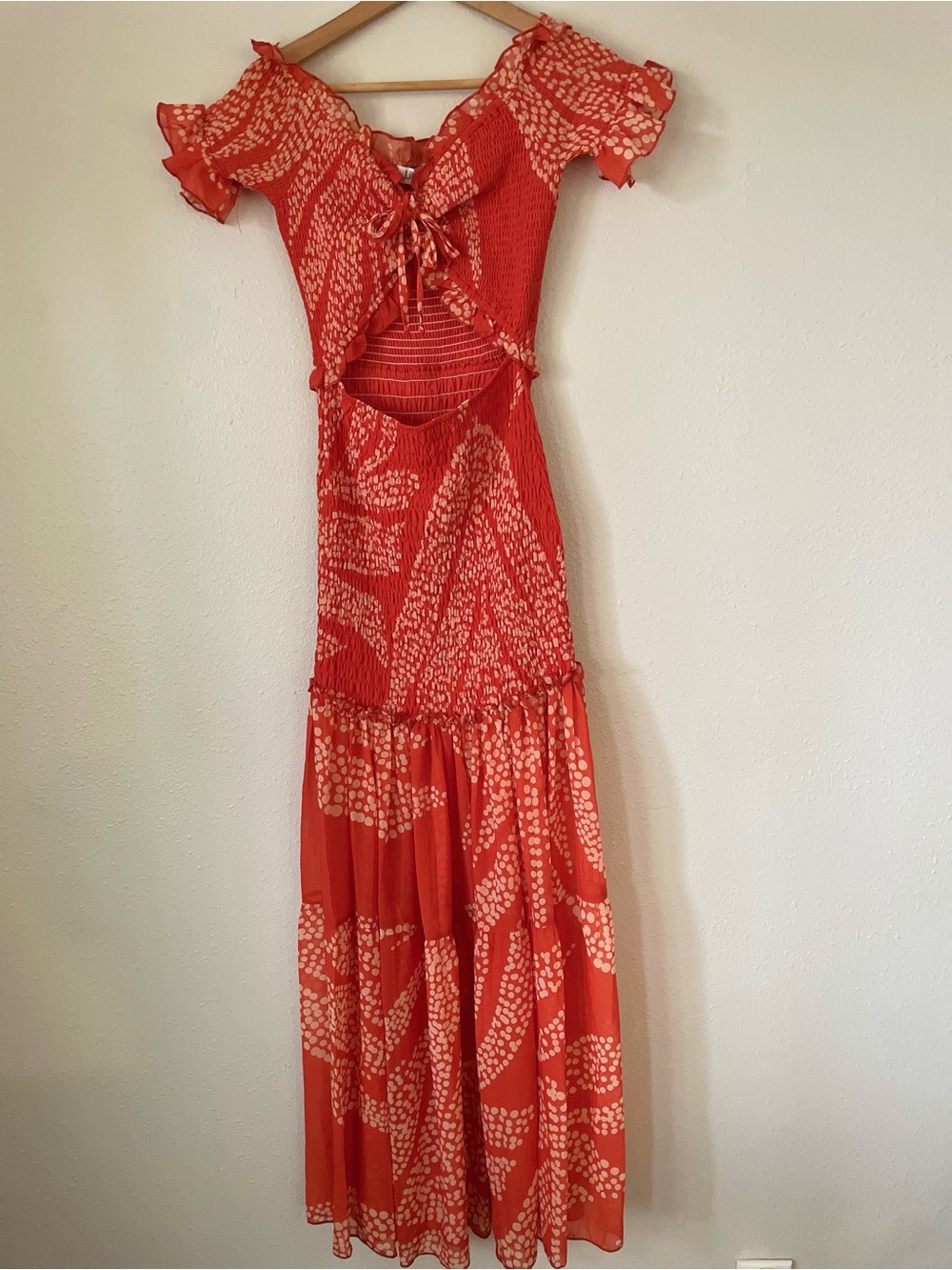 Red Cutout Maxi Dress with Cream Print